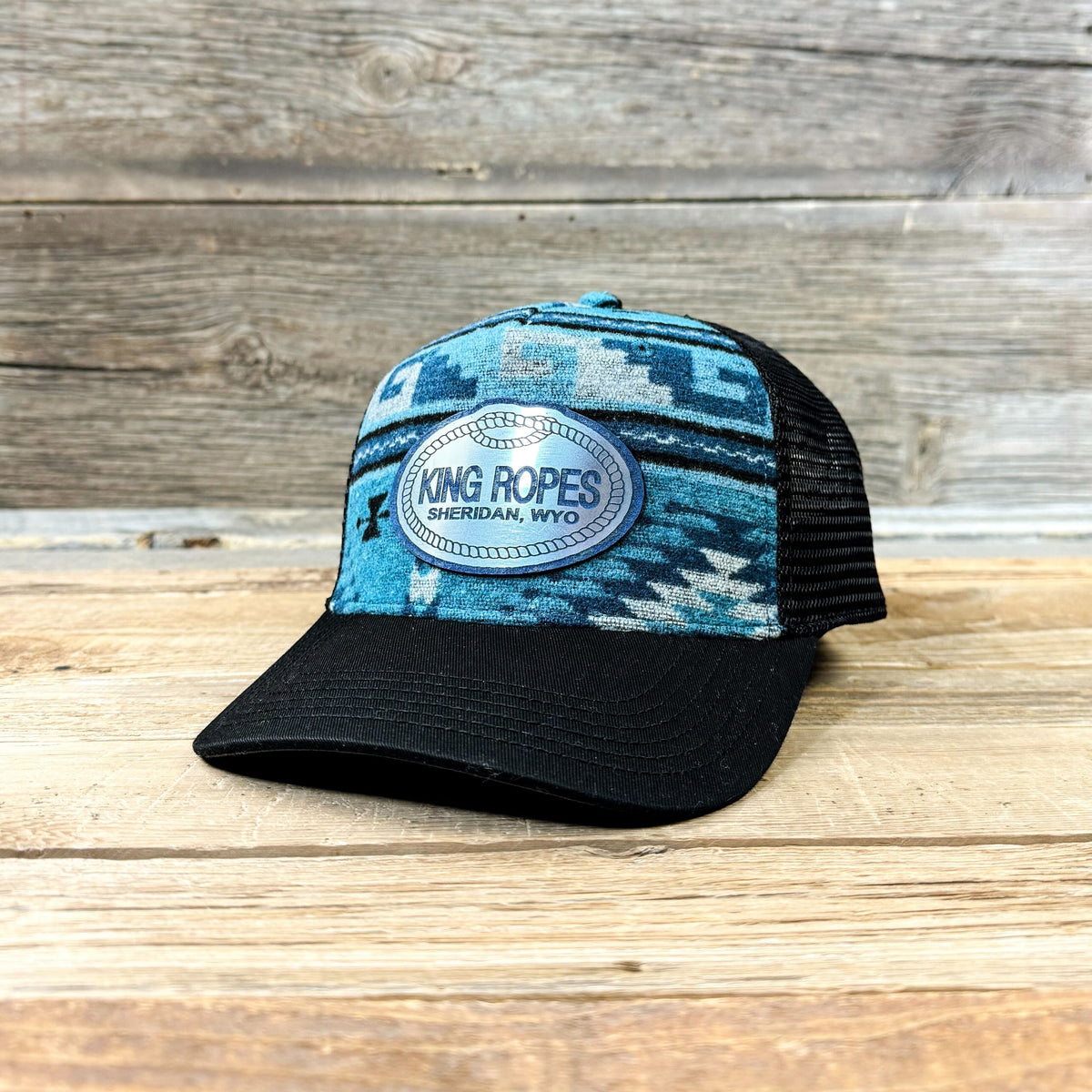 NEW! King Ropes Flat Blue Vinyl Chrome Patch 5 Panel Hat - Aqua Aztec